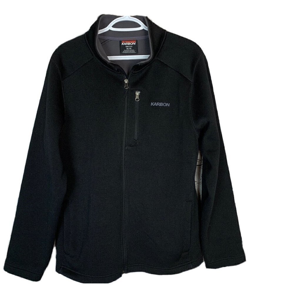 Karbon Men's Mock Neck Full-Zip Sweater in Black Size Medium